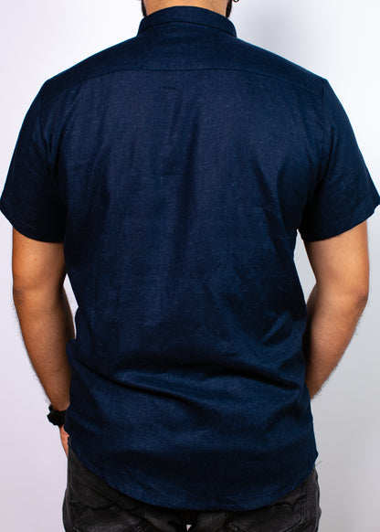 Camisa Manga Corta Azul de Lino